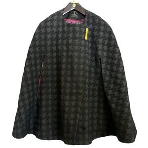 RARE Ted Baker Dannae Black Wool-Blend Houndstooth Cape - Women's Size S/M